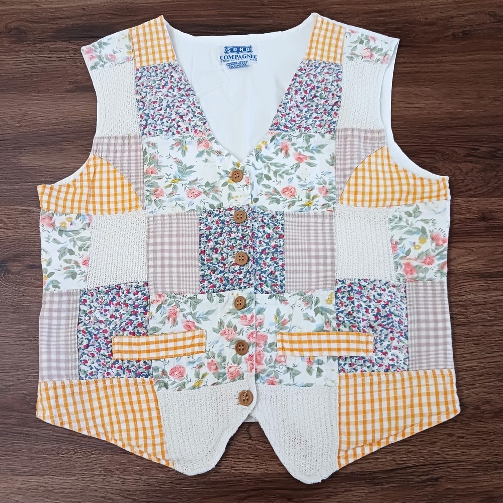 Vintage Soho Compagnie Streetwise Clothing Patchwork Vest Size Small Cottagecore